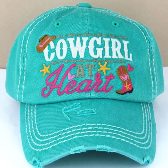 KBETHOS Accessories - KBETHOS Cowgirl At Heart Distressed Ball Cap Hat Teal NWT